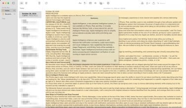 notes app showing apple intelligence summary of text announcing the launch of apple intelligence