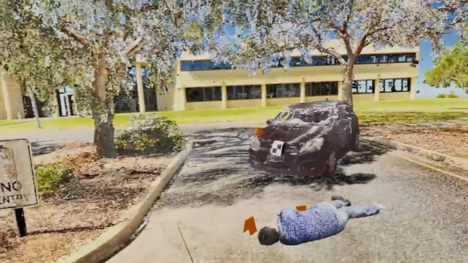 An image of a VR scenario in which someone has been hit by a car.