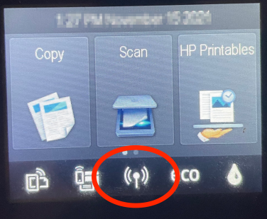 Image of menu screen on an HP Envy printer