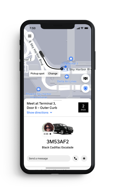 A smartphone displaying an Uber Reserve pickup itinerary. 